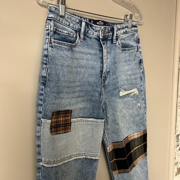 Hollister High Rise Mom Jeans With Plaid Patches - Picture 2 of 4